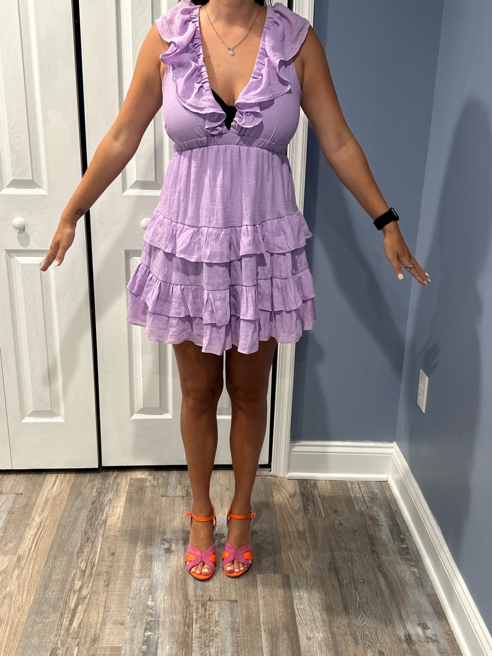 HYFVE Lavender Ruffle Tiered Midi Dress